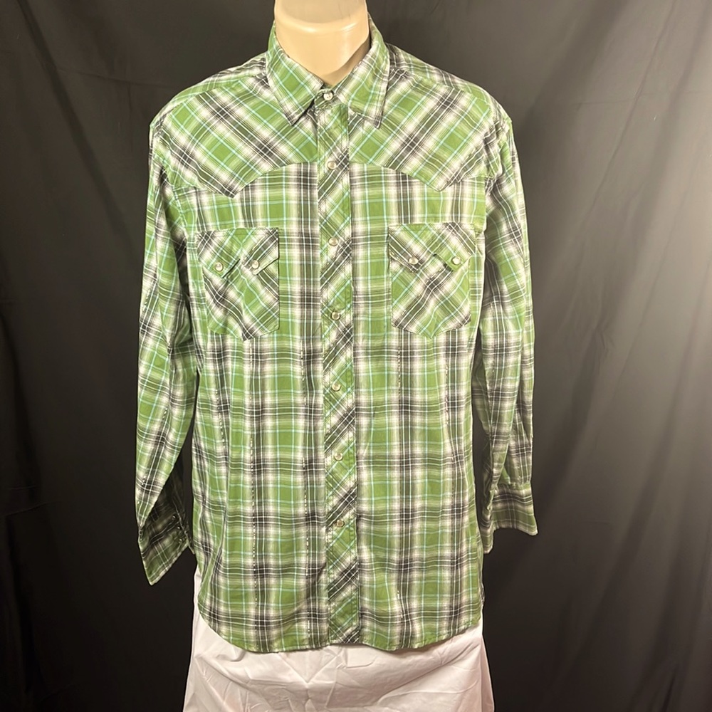 Wrangler pearl snap, Green, Size Large